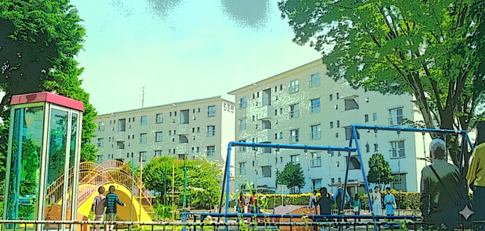 this is I で愛が住んでいた団地のイラスト