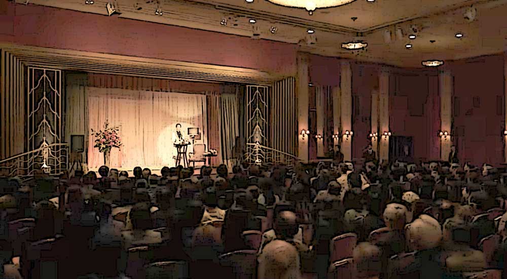 地獄に堕ちるわよ　細木数子講演のシーンのイラスト